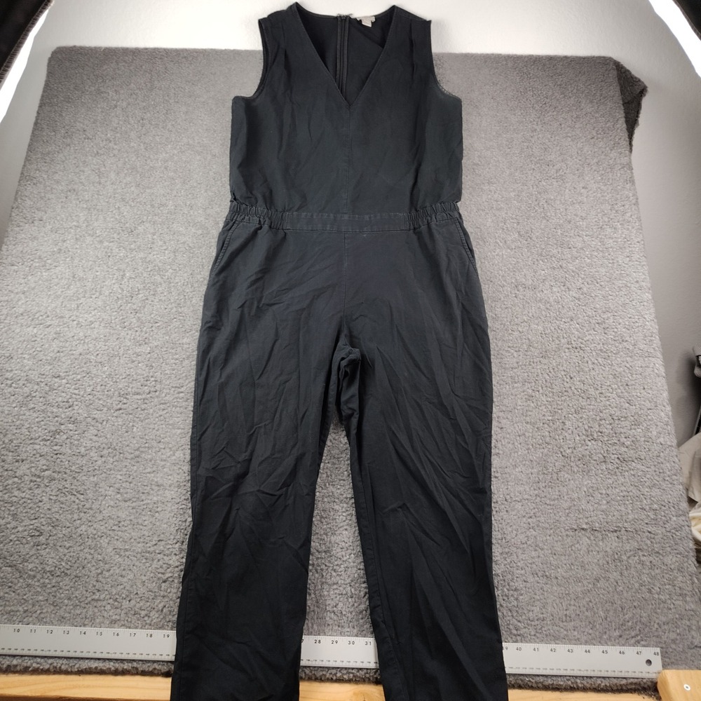 J.Crew Jumpsuit Womens Black Cotton V-Neck Sleeveless Elastic Waist Size 10